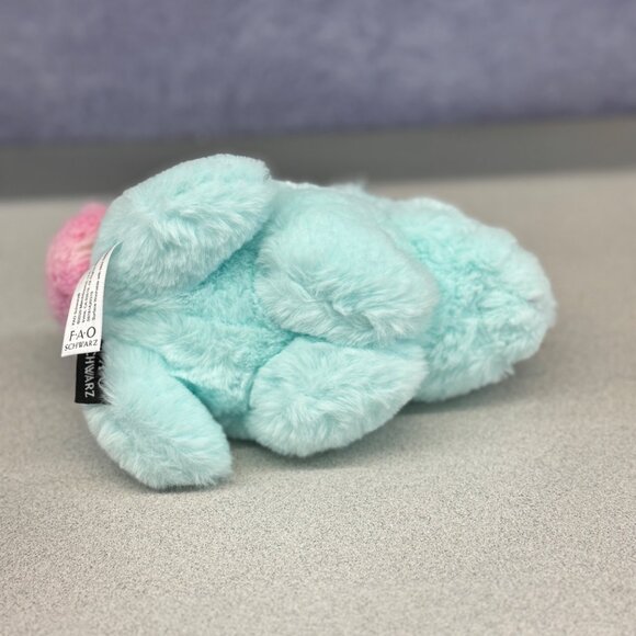 FAO Schwarz Bunny Rabbit Plush Stuffed Animal Light Blue Pink Tail Glitter Ears - Picture 5 of 8